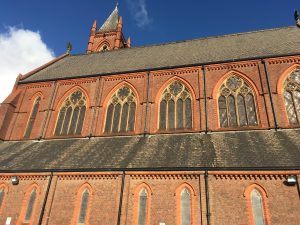 exterior image of The Mancester Climbing Centre, looking just like a church.