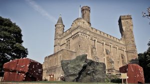 Exterior image of The Castle Climbing Centre, showing the 3 tall towers of this previous water pumping station, part of the original design that gave it its name as a castle