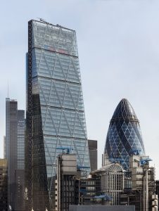 Image showing the London Skyline, The cheese-grater is on the Left, with The gherkin on the right and The Lloyd Building in front. 