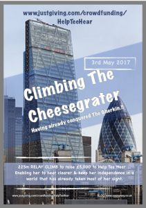 Poster reading "Climbing a cheesgrater, having conquered a Gherkin." 