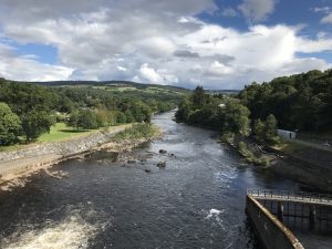 Photograph taken from ontop of the dam looking down the river and into Pitlochry 