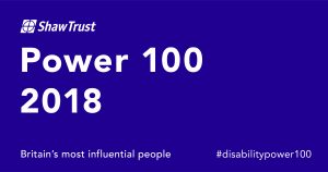 Shaw Trust Logo for the Power 100 list 2018 white text on purple background.